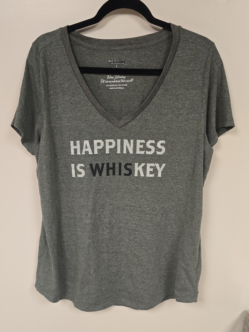 Torrid Heather Gray V-Neck Tee with 'Happiness Is Whiskey' Graphic